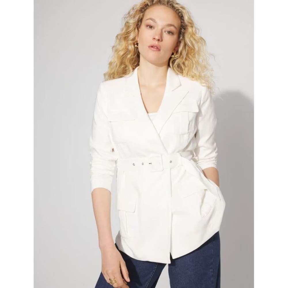 White House Black Market Belted Safari Jacket Blazer Ecru White 4 570388089